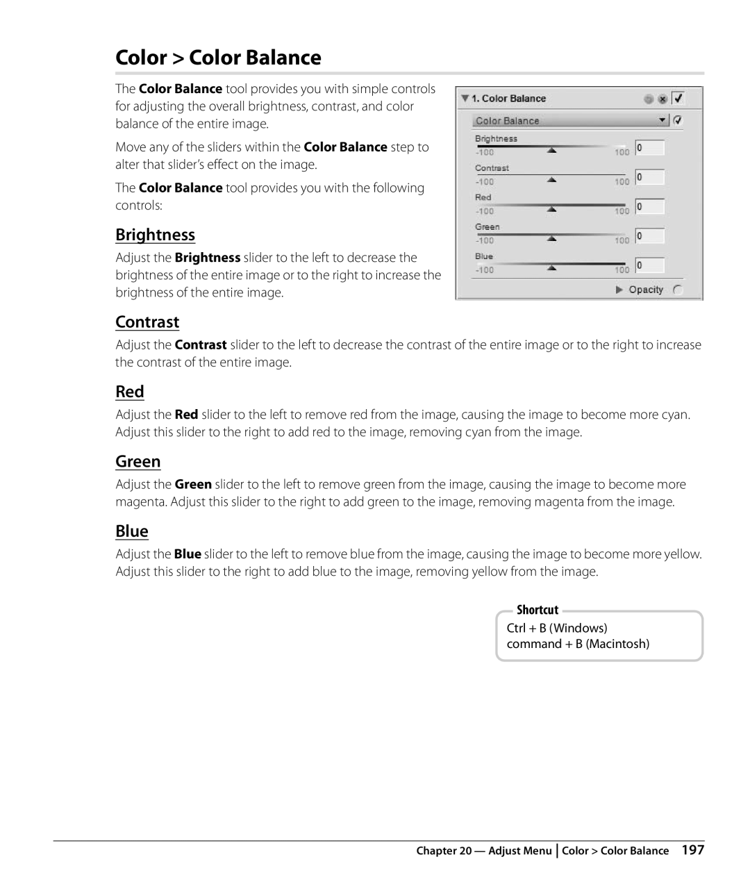 Nikon NX2 user manual Color Color Balance, Red, Green, Blue 