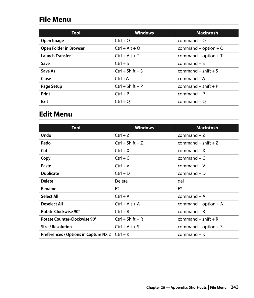 Nikon NX2 user manual File Menu, Edit Menu 