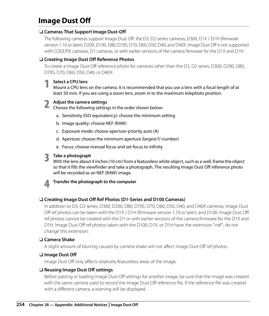 Nikon NX2 user manual Image Dust Off 