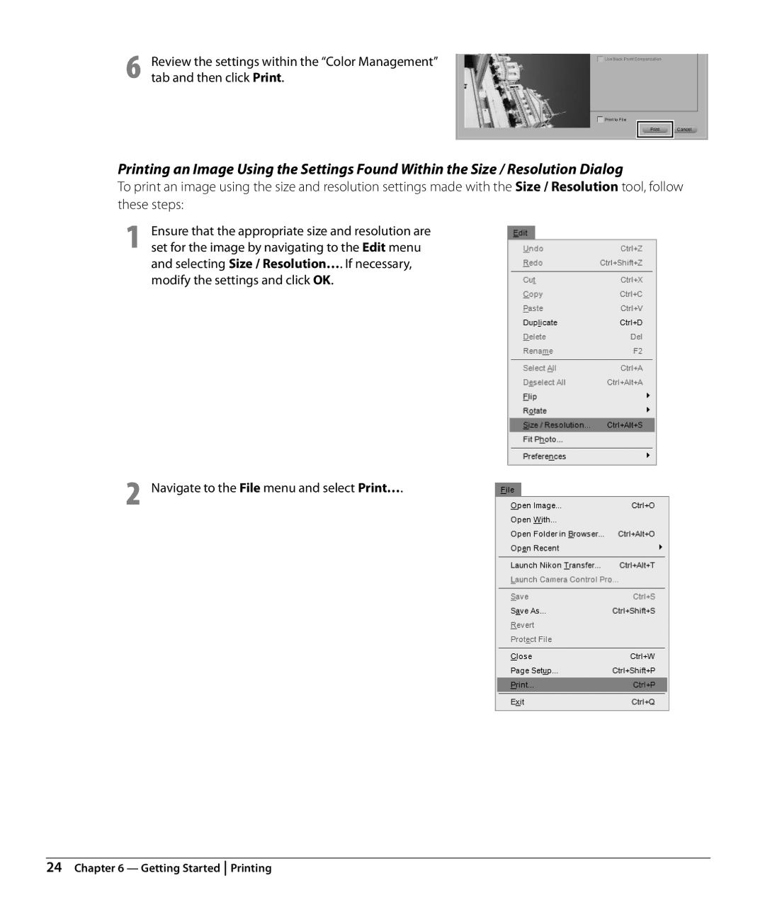 Nikon NX2 user manual Getting Started Printing 