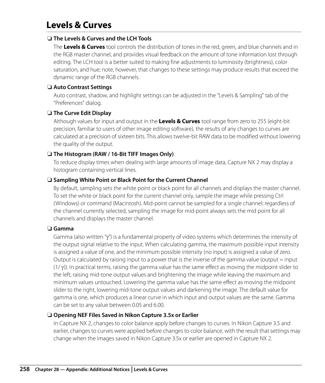 Nikon NX2 user manual Levels & Curves 