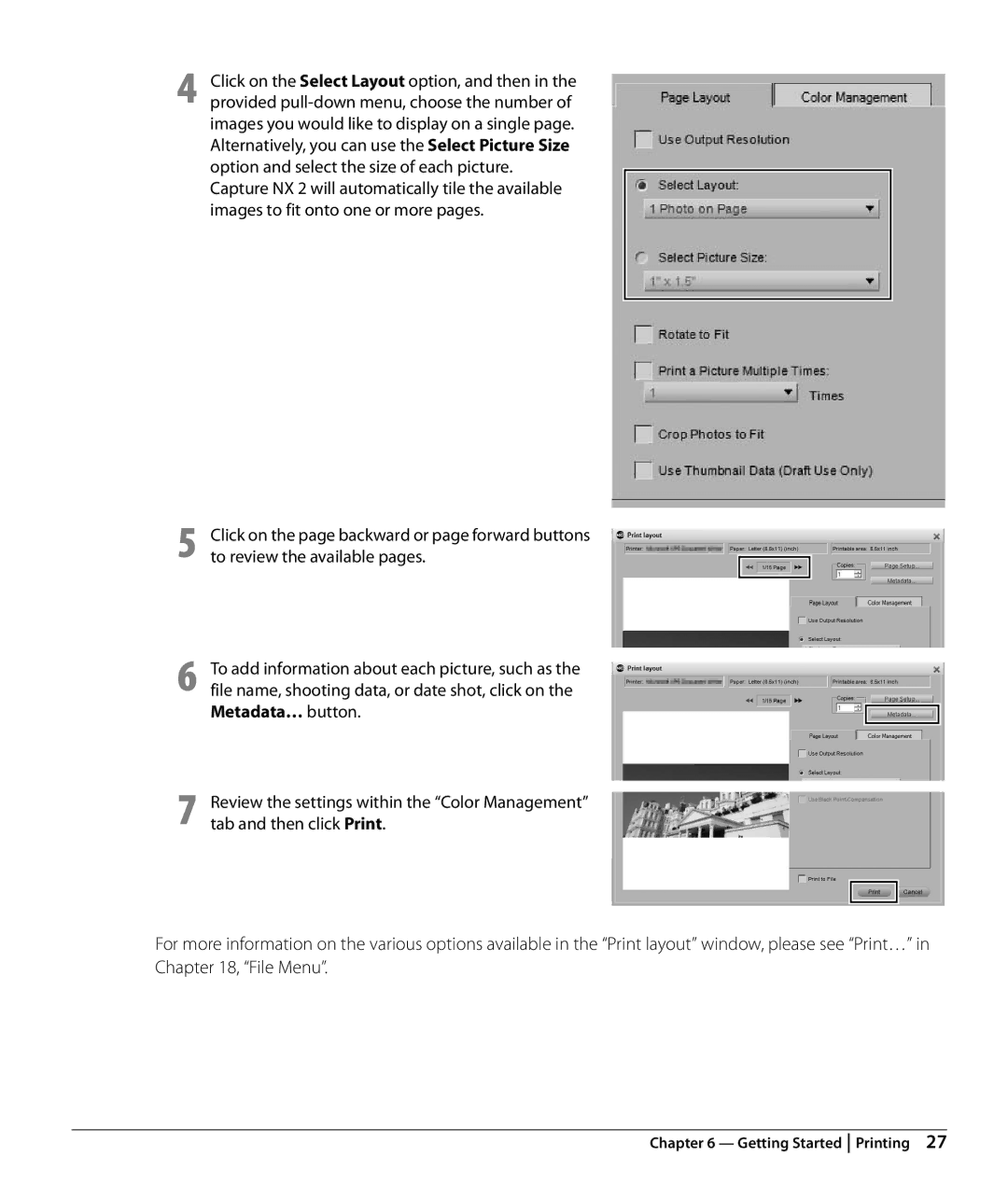 Nikon NX2 user manual Getting Started Printing 