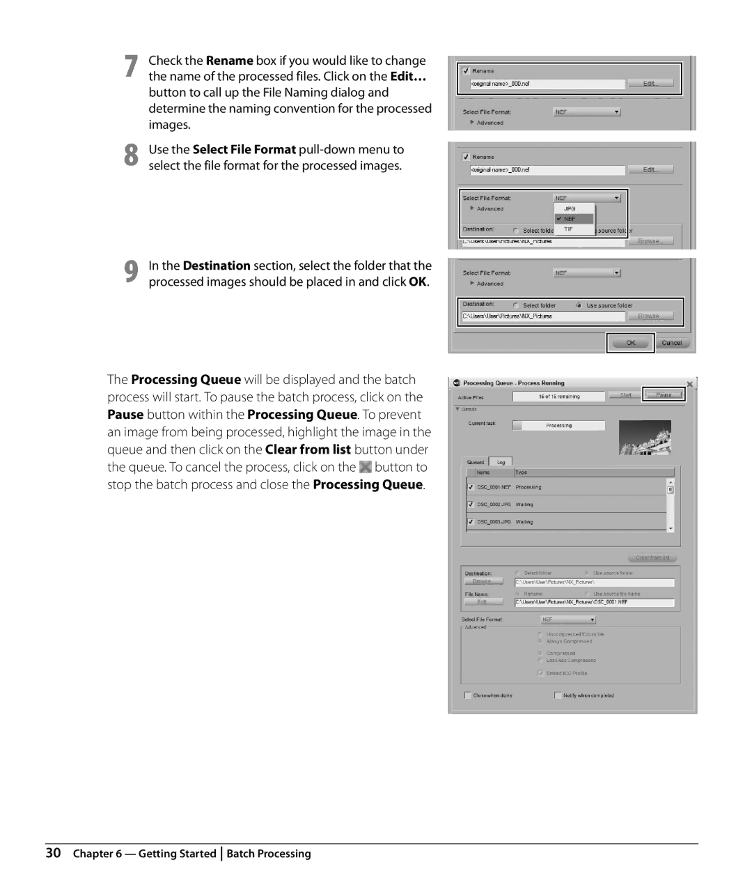 Nikon NX2 user manual Processing Queue will be displayed and the batch 