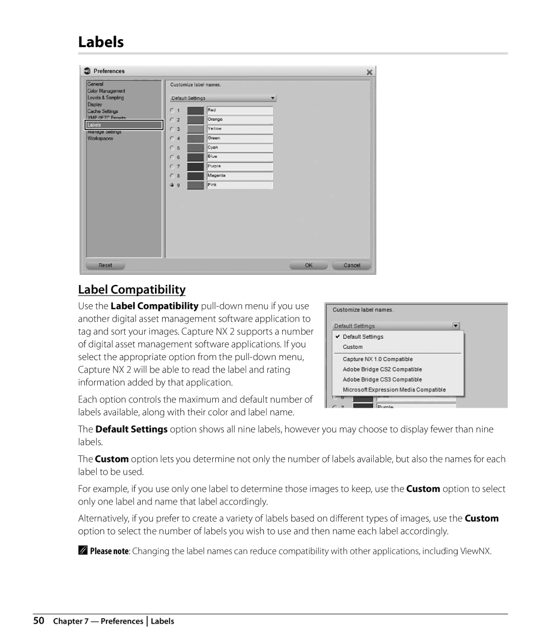 Nikon NX2 user manual Labels, Label Compatibility 