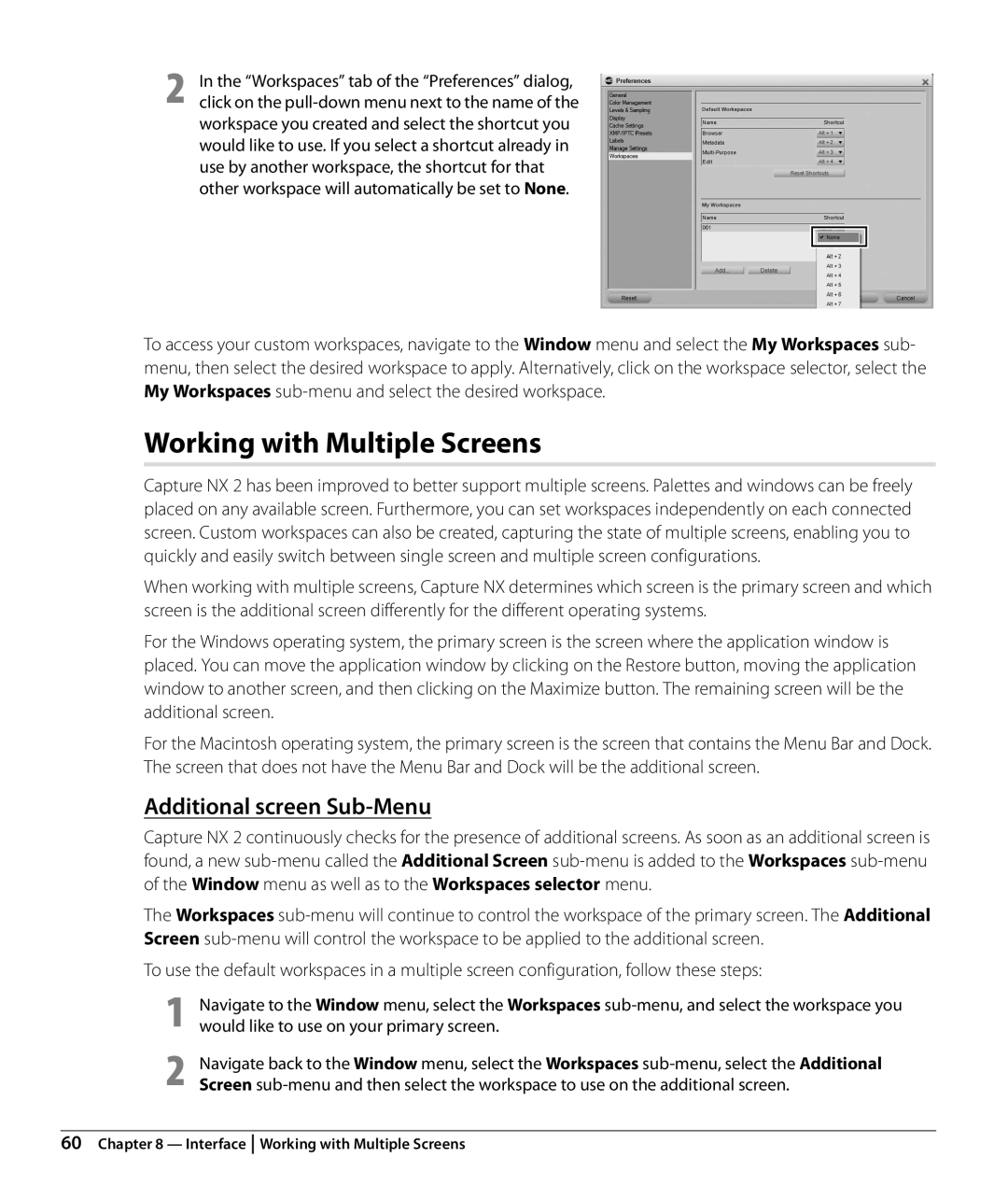 Nikon NX2 user manual Working with Multiple Screens, Additional screen Sub-Menu 