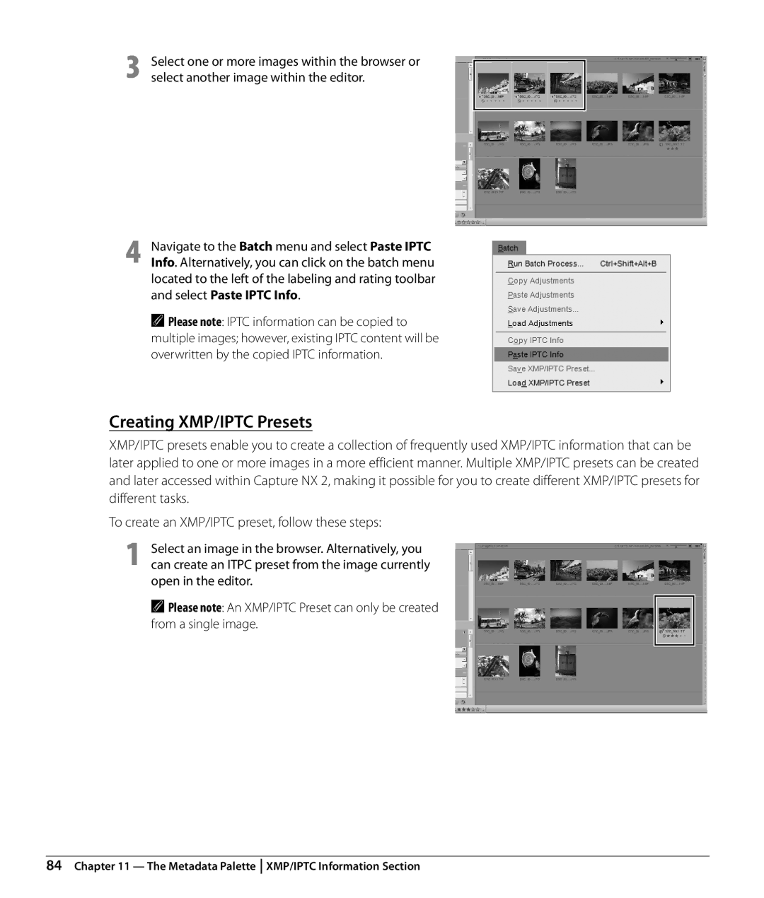 Nikon NX2 user manual Creating XMP/IPTC Presets 