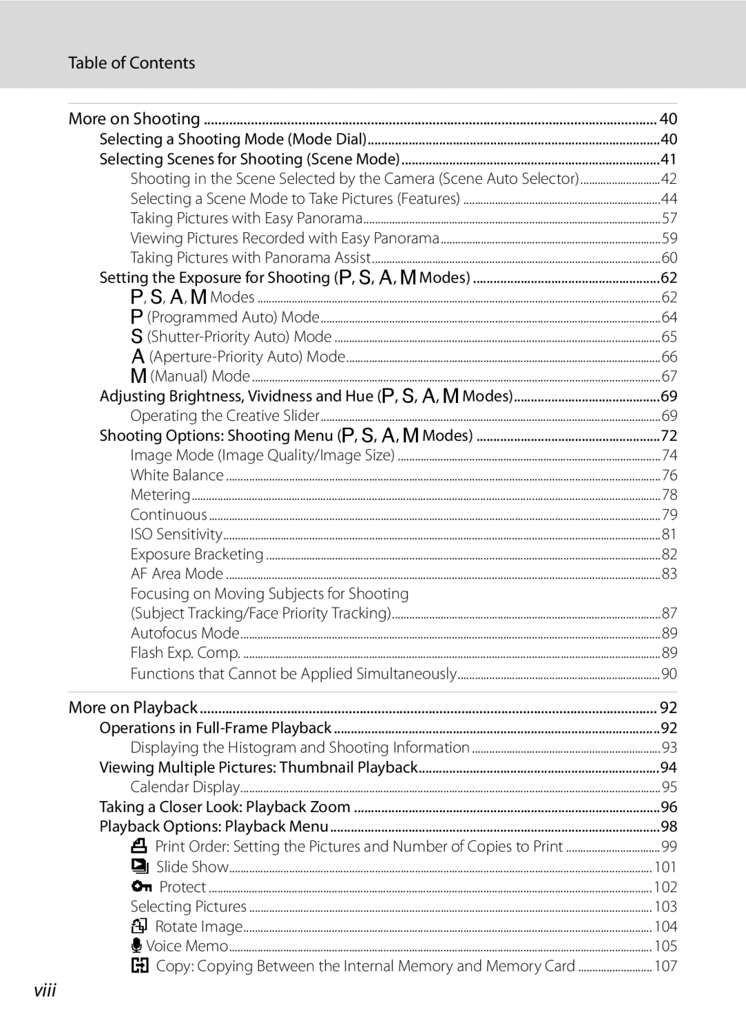 Nikon COOLPIXP300BK user manual Viii, Table of Contents 