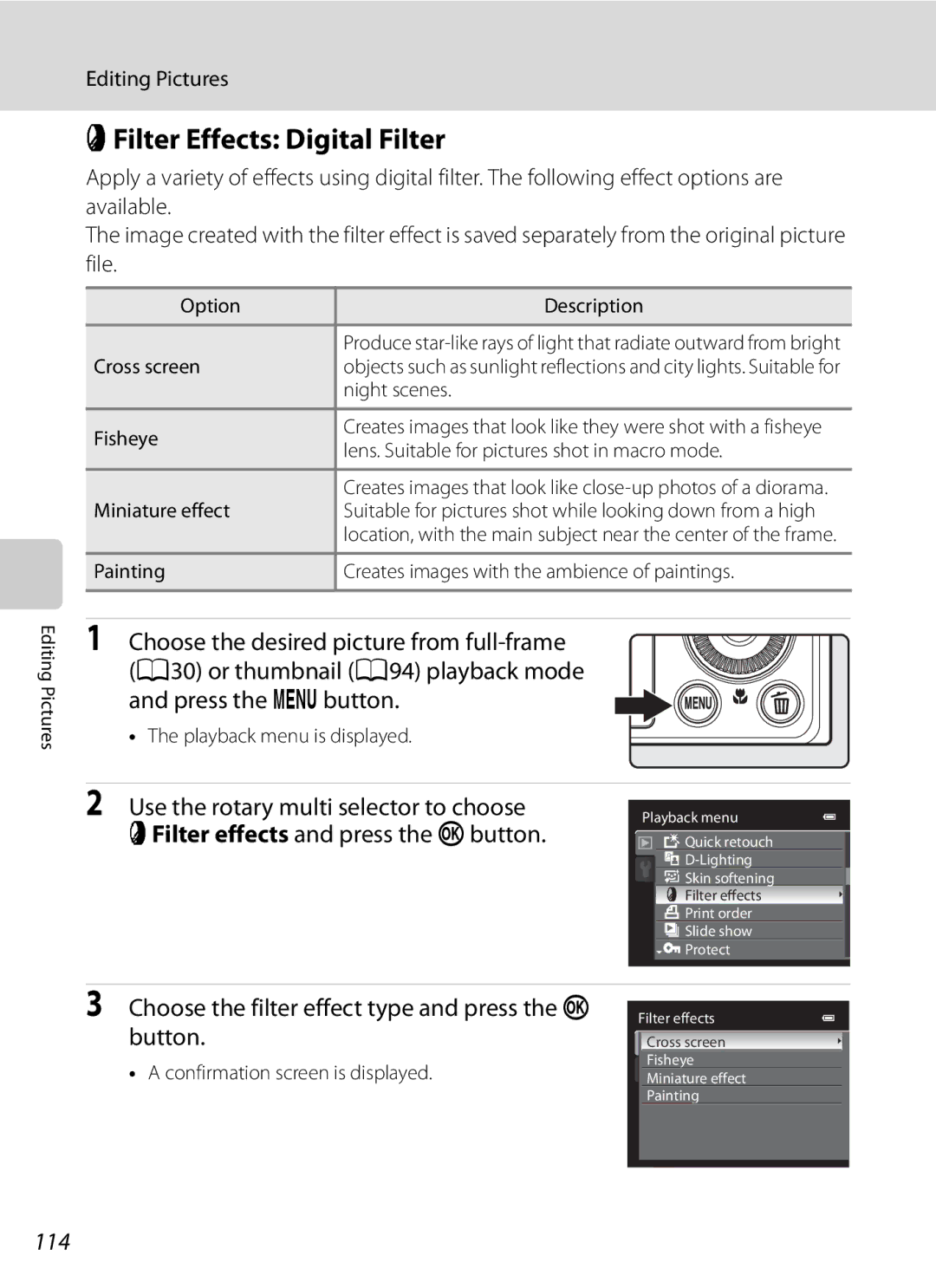 Nikon COOLPIXP300BK user manual PFilter Effects Digital Filter, 114 