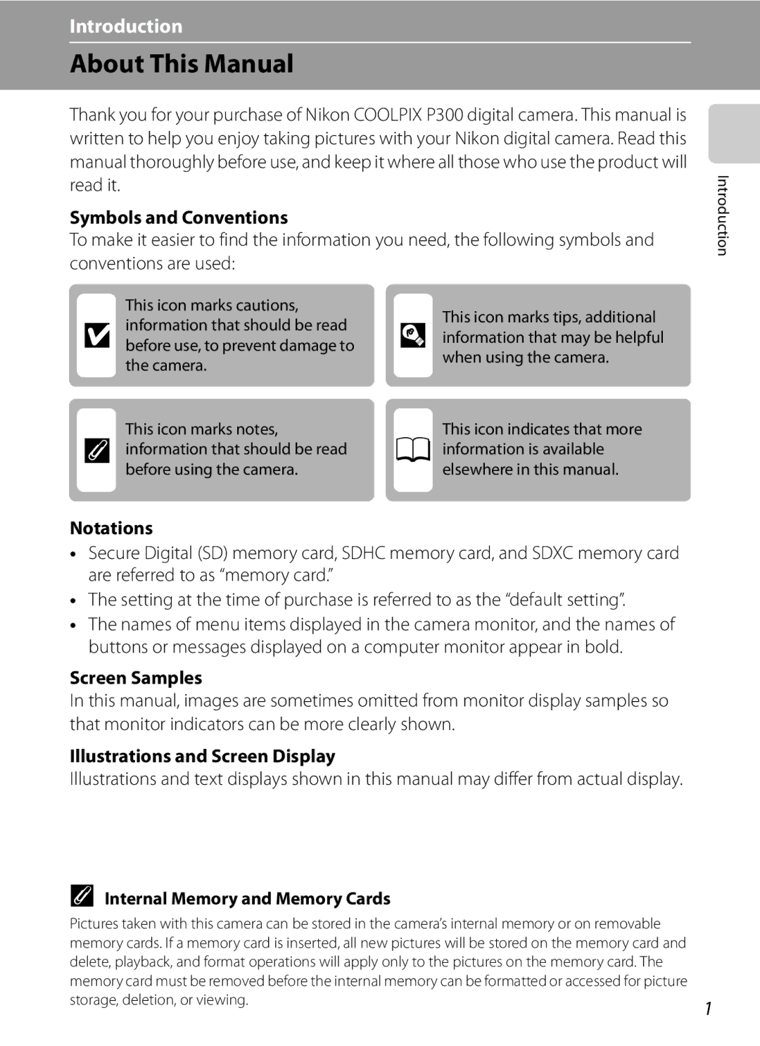 Nikon COOLPIXP300BK user manual About This Manual 