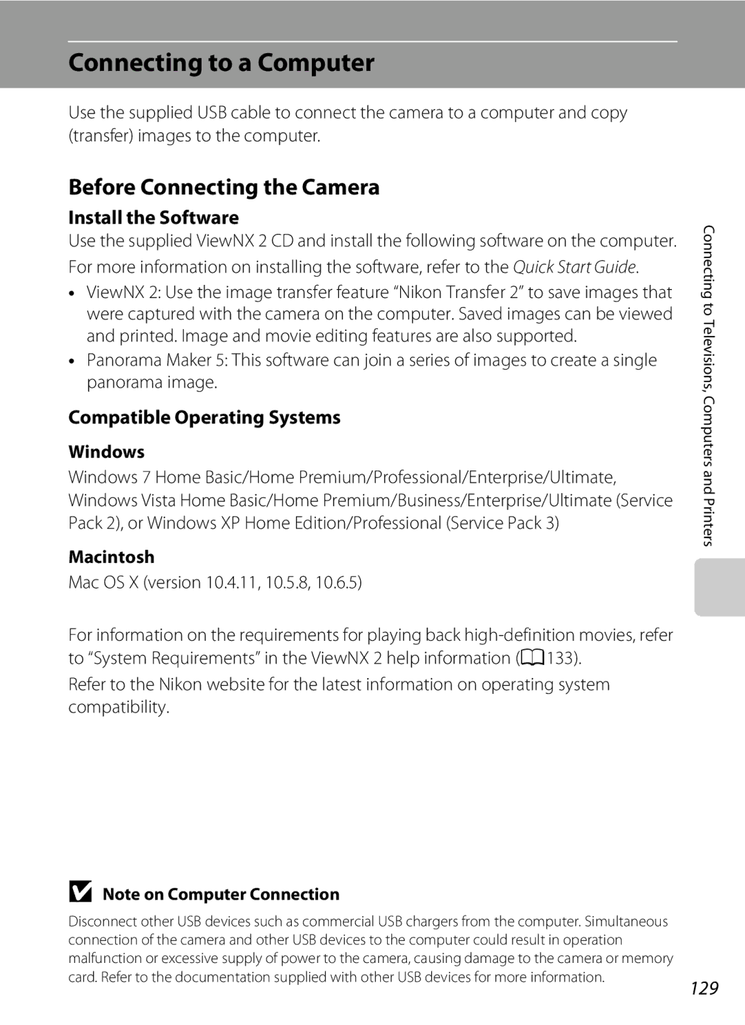 Nikon COOLPIXP300BK user manual Connecting to a Computer, Before Connecting the Camera, Install the Software, 129 