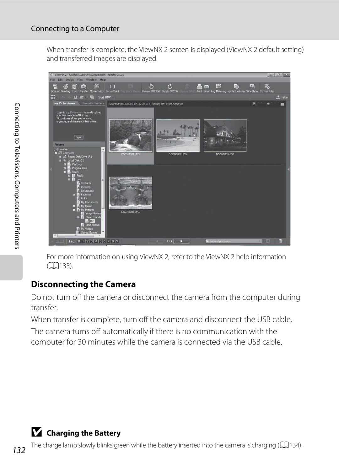 Nikon COOLPIXP300BK user manual Disconnecting the Camera, Charging the Battery 