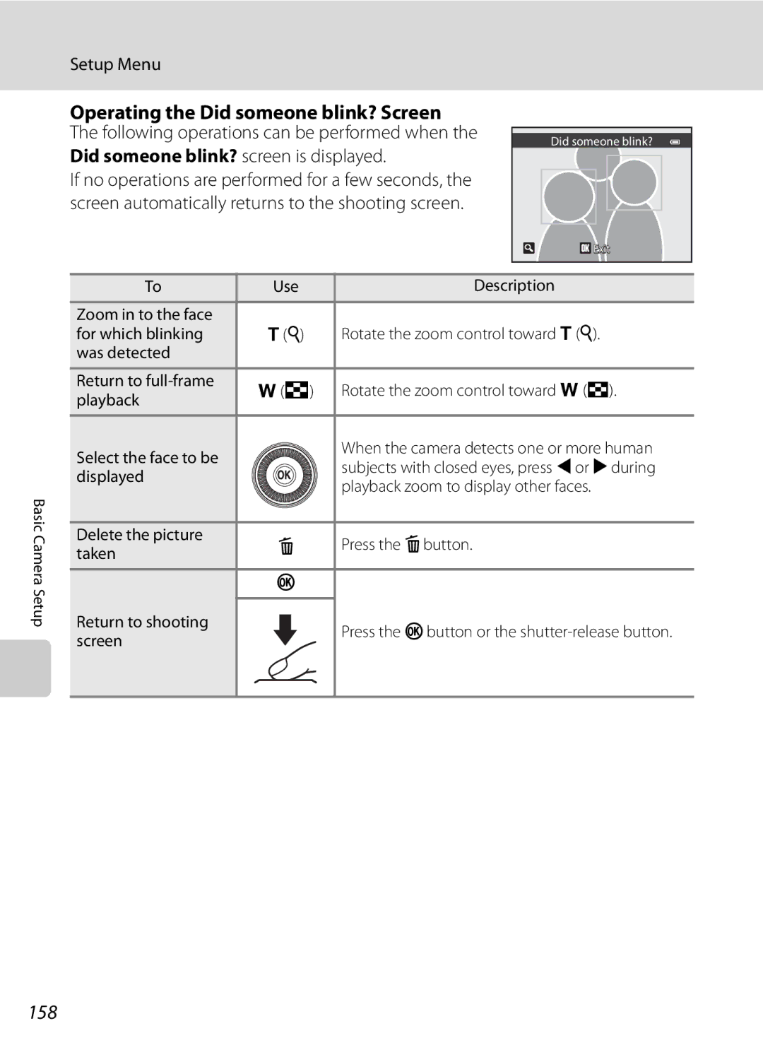 Nikon COOLPIXP300BK user manual Operating the Did someone blink? Screen, 158 