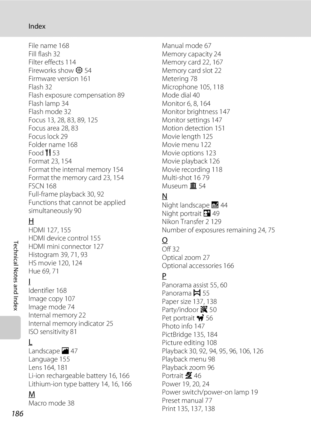 Nikon COOLPIXP300BK user manual 186 