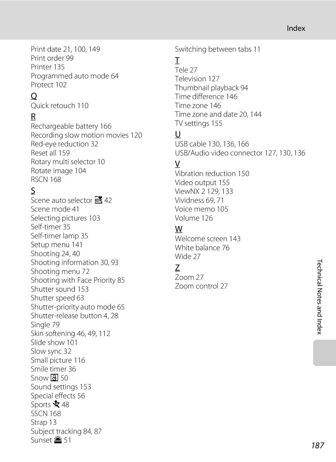 Nikon COOLPIXP300BK user manual 187, Zoom Zoom control 