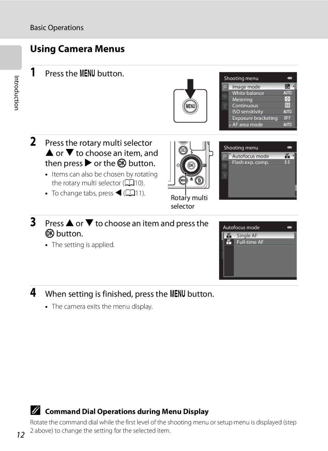 Nikon COOLPIXP300BK user manual Using Camera Menus, Press the dbutton, Press Hor Ito choose an item and press, Kbutton 