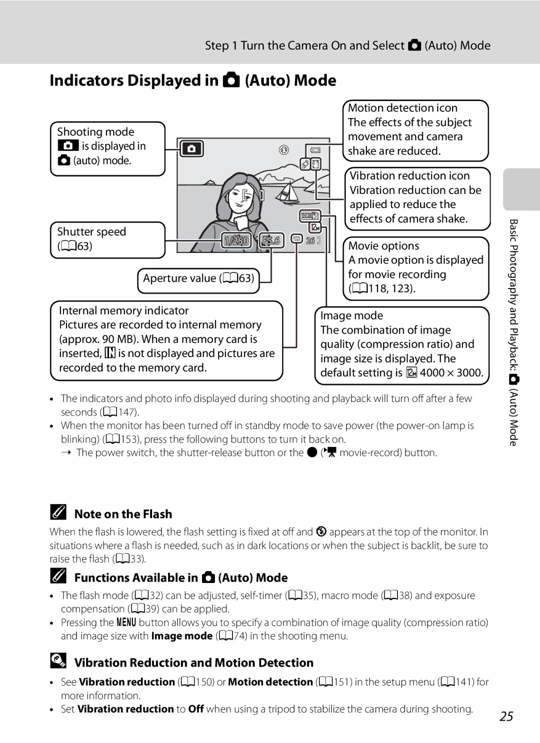 Nikon COOLPIXP300BK user manual Indicators Displayed in AAuto Mode, Turn the Camera On and Select a Auto Mode 