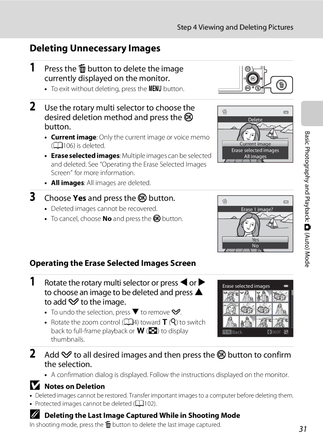 Nikon COOLPIXP300BK Deleting Unnecessary Images, Choose Yes and press the kbutton, Viewing and Deleting Pictures 