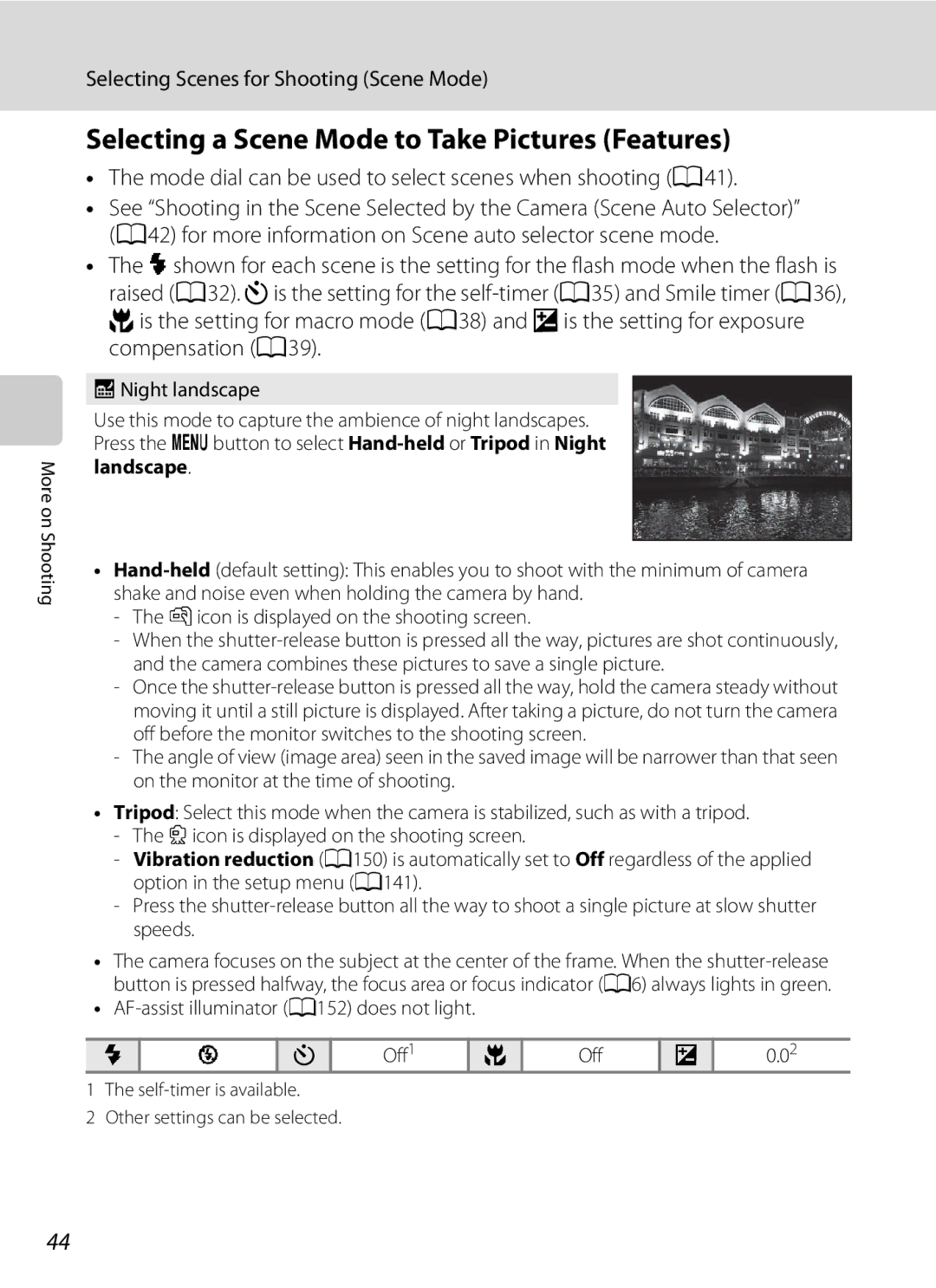 Nikon P300 Selecting a Scene Mode to Take Pictures Features, Mode dial can be used to select scenes when shooting A41 