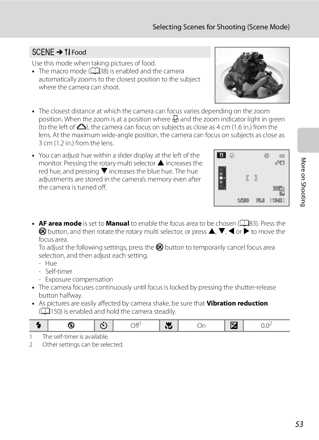 Nikon COOLPIXP300BK user manual YMu Food, Use this mode when taking pictures of food 