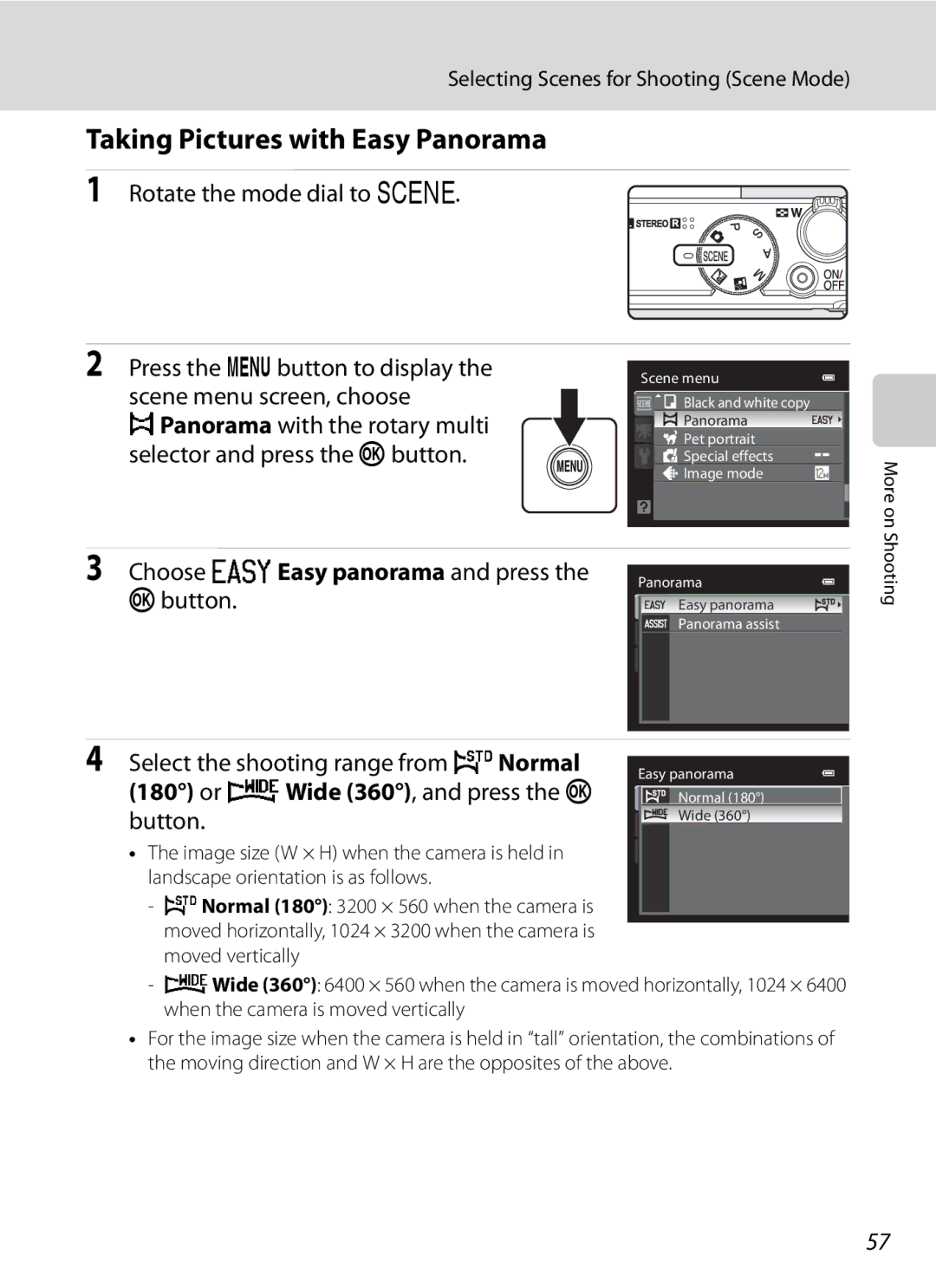 Nikon COOLPIXP300BK user manual Taking Pictures with Easy Panorama, Choose VEasy panorama and press 