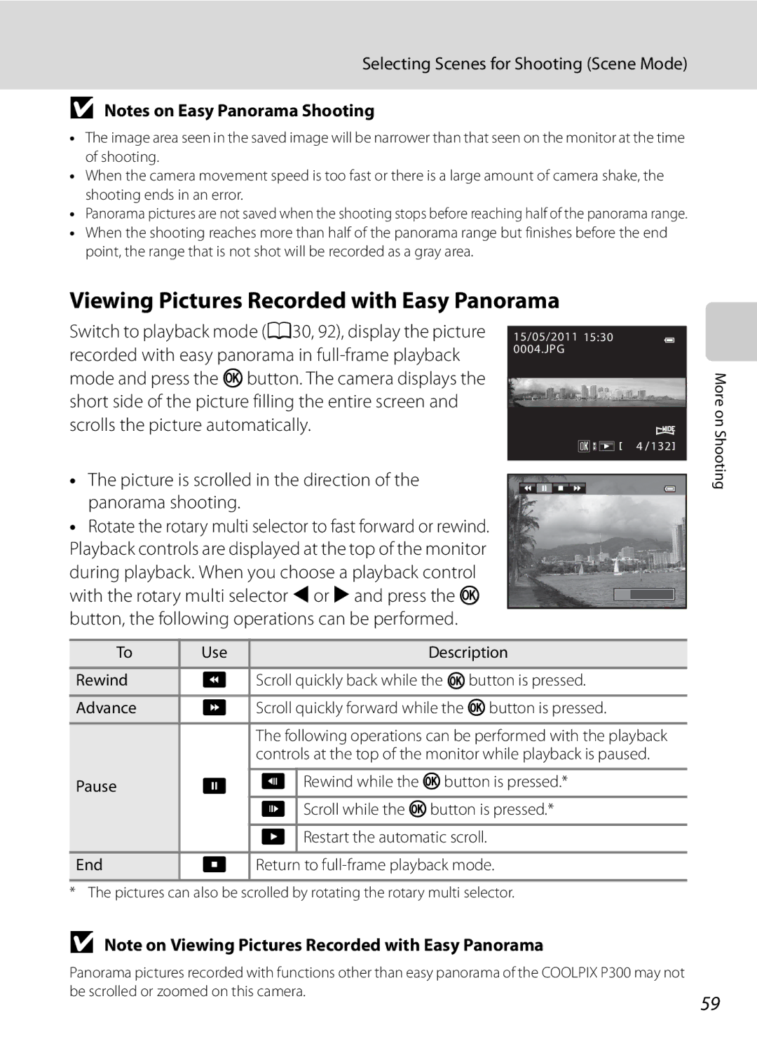 Nikon COOLPIXP300BK user manual Viewing Pictures Recorded with Easy Panorama 