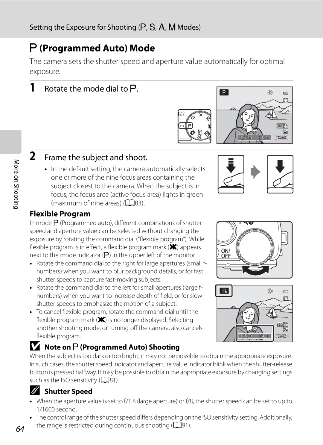 Nikon COOLPIXP300BK user manual AProgrammed Auto Mode, Frame the subject and shoot, Flexible Program, Shutter Speed 