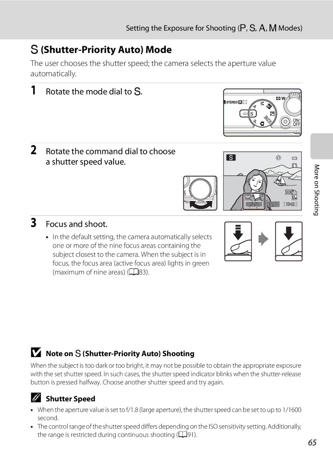 Nikon COOLPIXP300BK user manual Shutter-Priority Auto Mode, Focus and shoot 