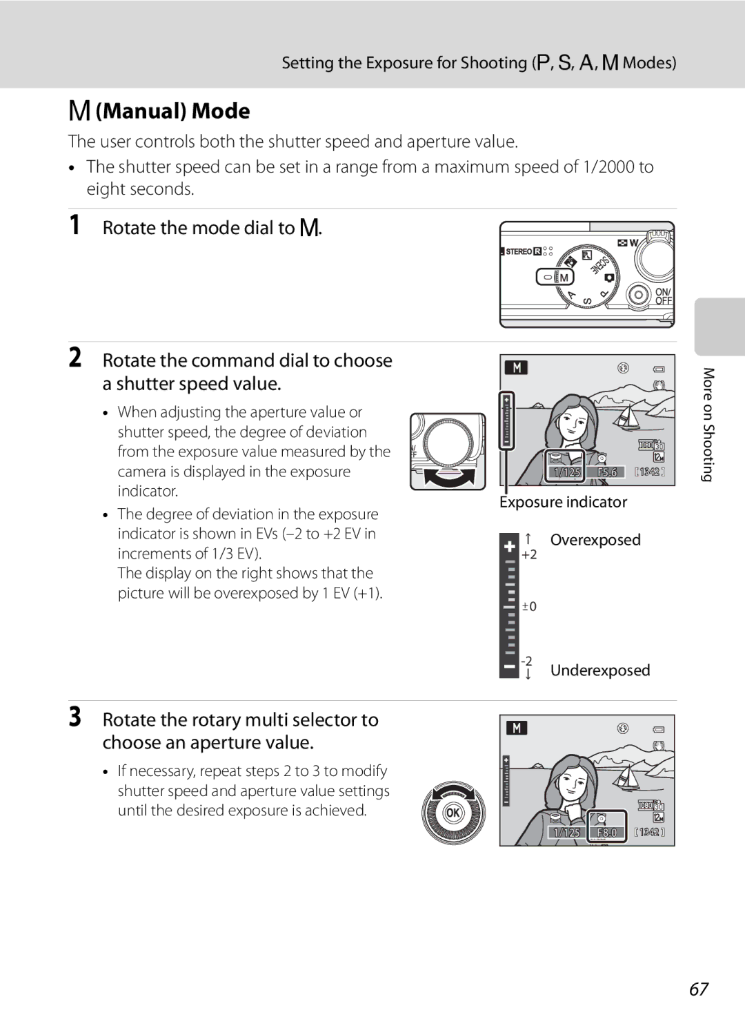 Nikon COOLPIXP300BK DManual Mode, Rotate the mode dial to D Rotate the command dial to choose, Shutter speed value 