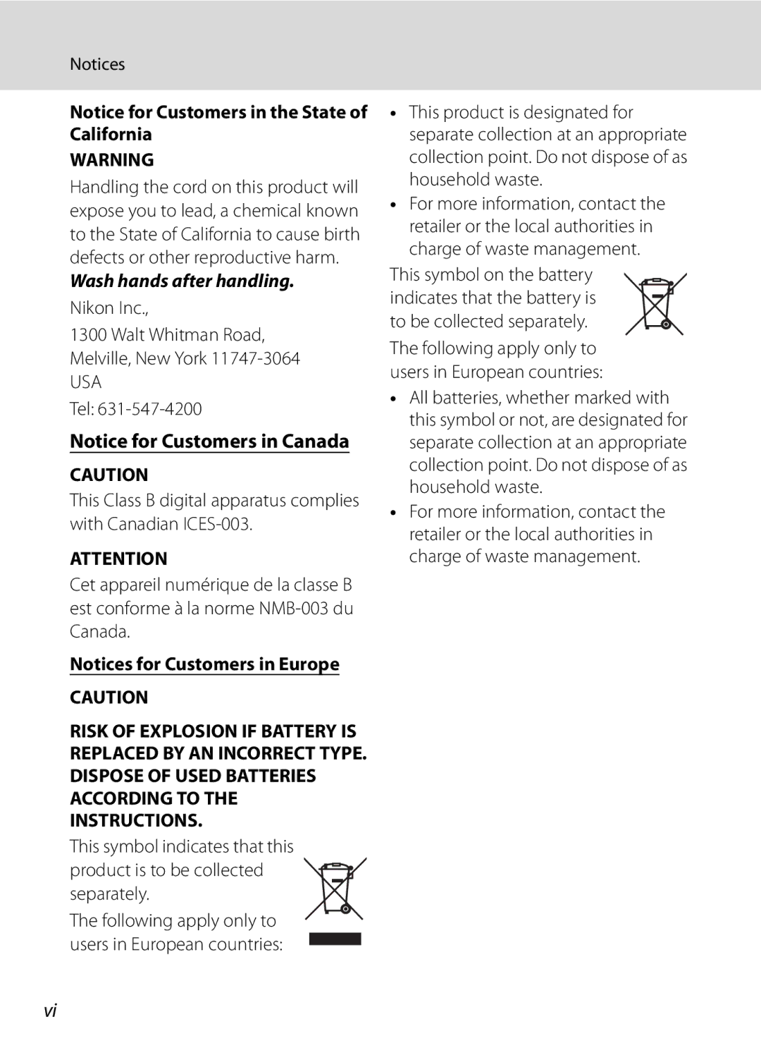 Nikon COOLPIXP300BK user manual Wash hands after handling, Nikon Inc Walt Whitman Road Melville, New York 