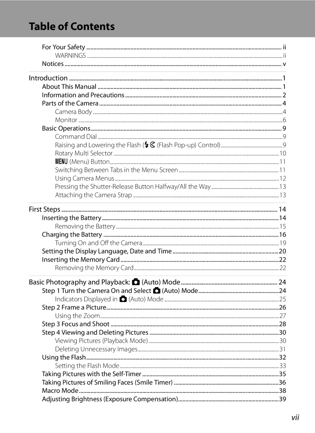 Nikon COOLPIXP300BK user manual Table of Contents 