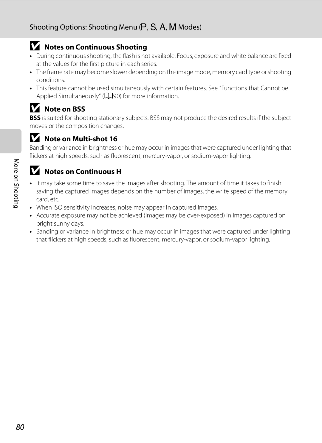 Nikon COOLPIXP300BK user manual Shooting Options Shooting Menu A, B, C, DModes 