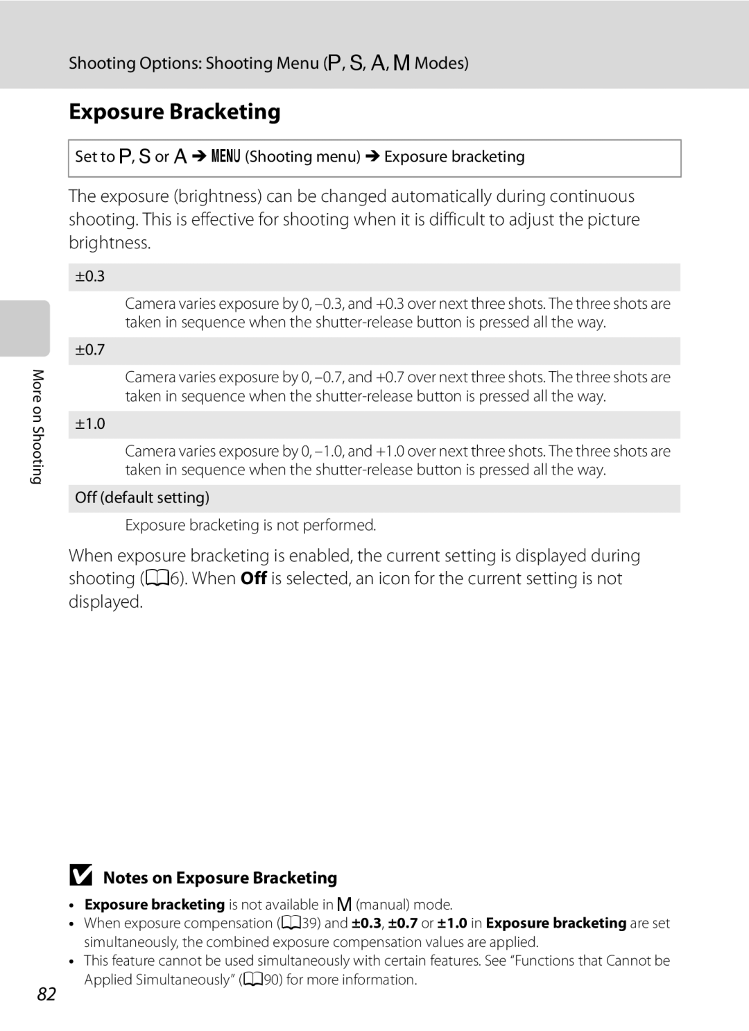 Nikon COOLPIXP300BK user manual Exposure Bracketing 