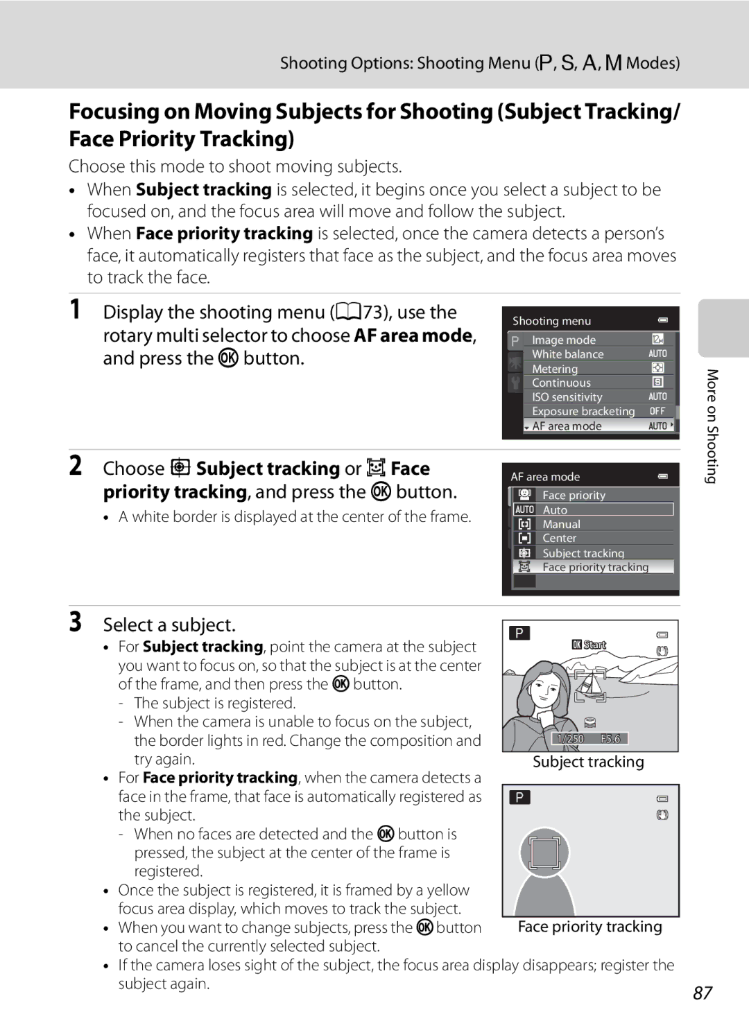 Nikon COOLPIXP300BK Choose sSubject tracking or R Face, Priority tracking, and press the kbutton, Select a subject 