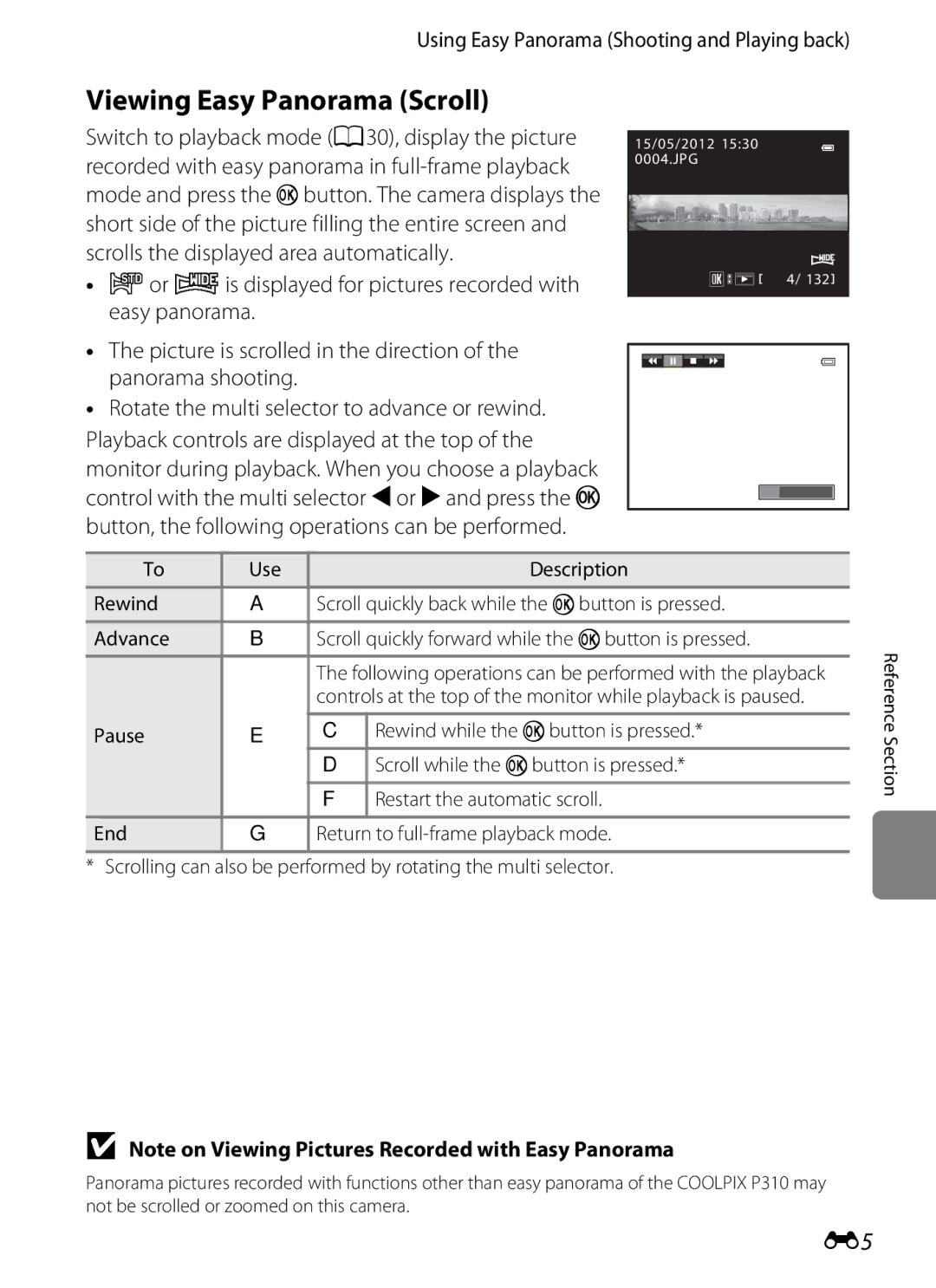 Nikon P310 manual Viewing Easy Panorama Scroll 