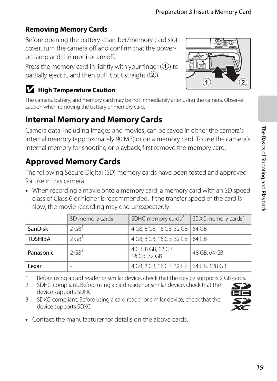 Nikon P310 manual Internal Memory and Memory Cards, Approved Memory Cards, Removing Memory Cards 