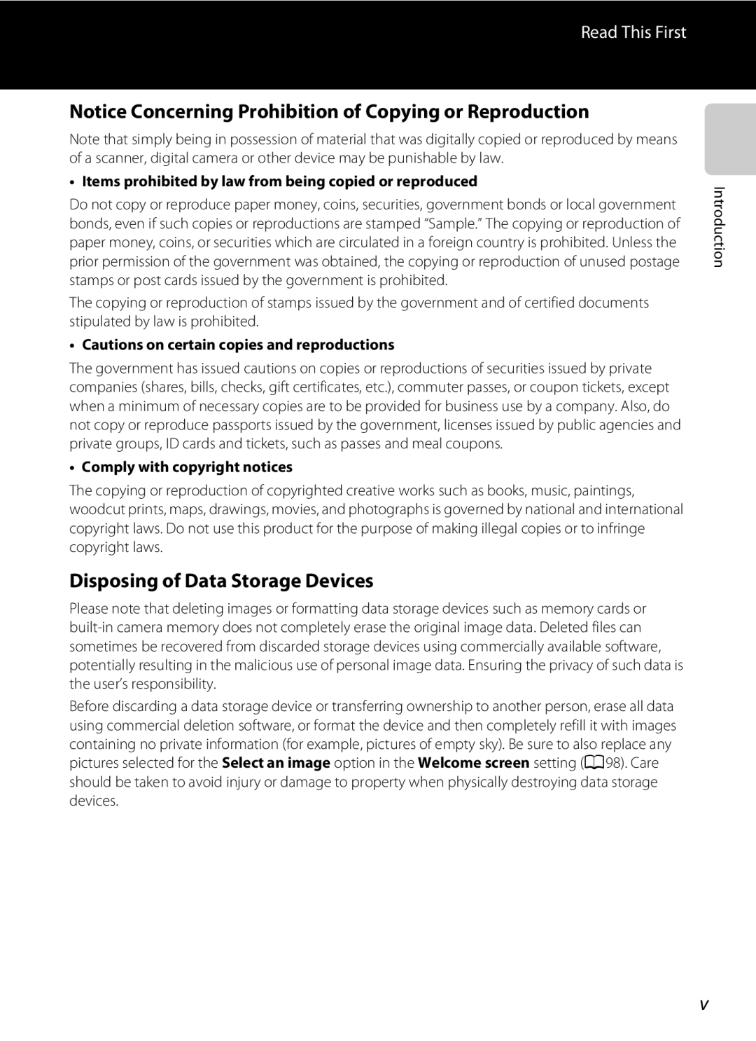 Nikon P310 manual Disposing of Data Storage Devices, Items prohibited by law from being copied or reproduced 