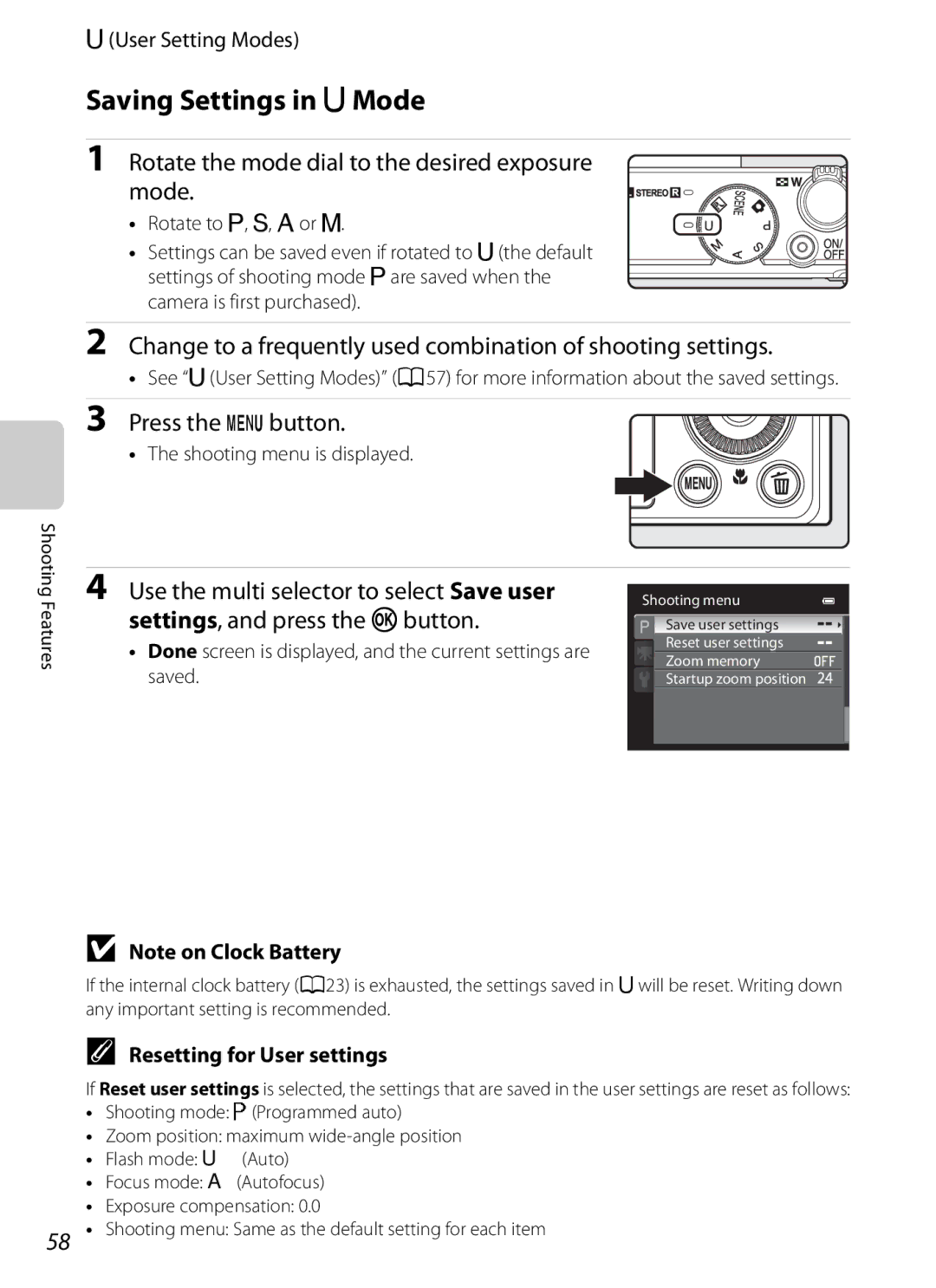 Nikon P310 manual Saving Settings in i Mode, Rotate the mode dial to the desired exposure mode, Press the d button 