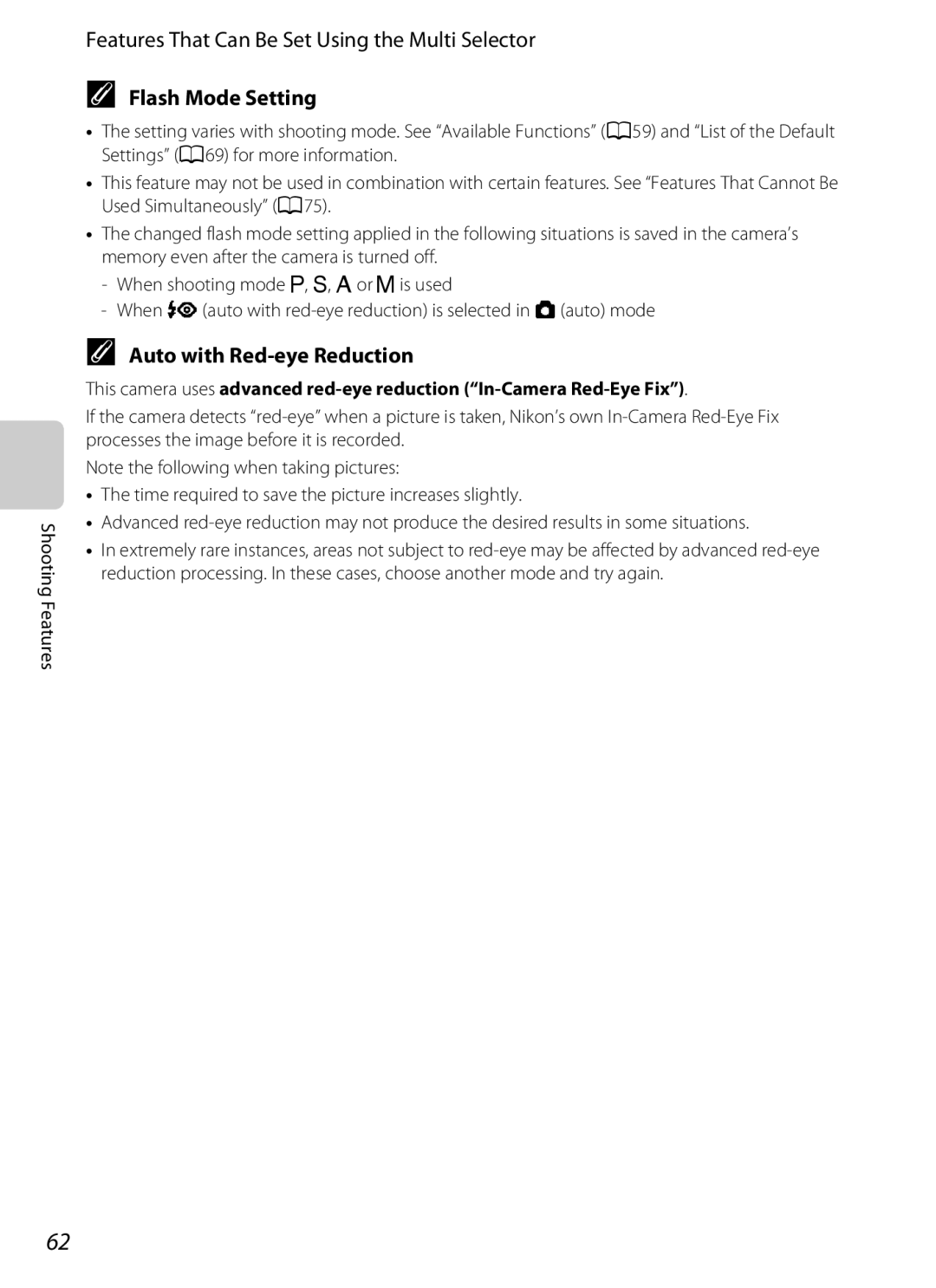 Nikon P310 manual Flash Mode Setting, Auto with Red-eye Reduction 