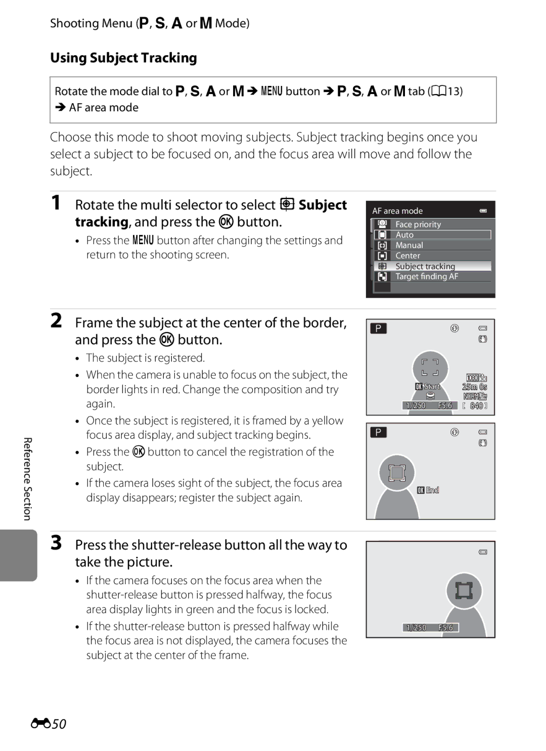Nikon COOLPIXP510BLK manual Using Subject Tracking, E50, Press the kbutton to cancel the registration of the subject 