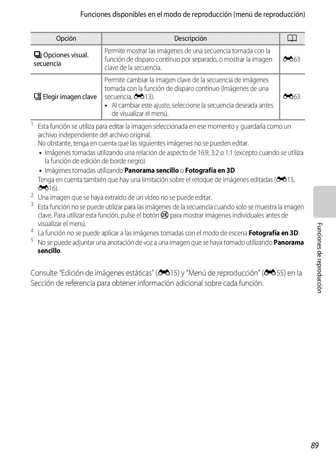 Nikon P510 manual Opción Descripción COpciones visual, Clave de la secuencia, Secuencia, E, De visualizar el menú 