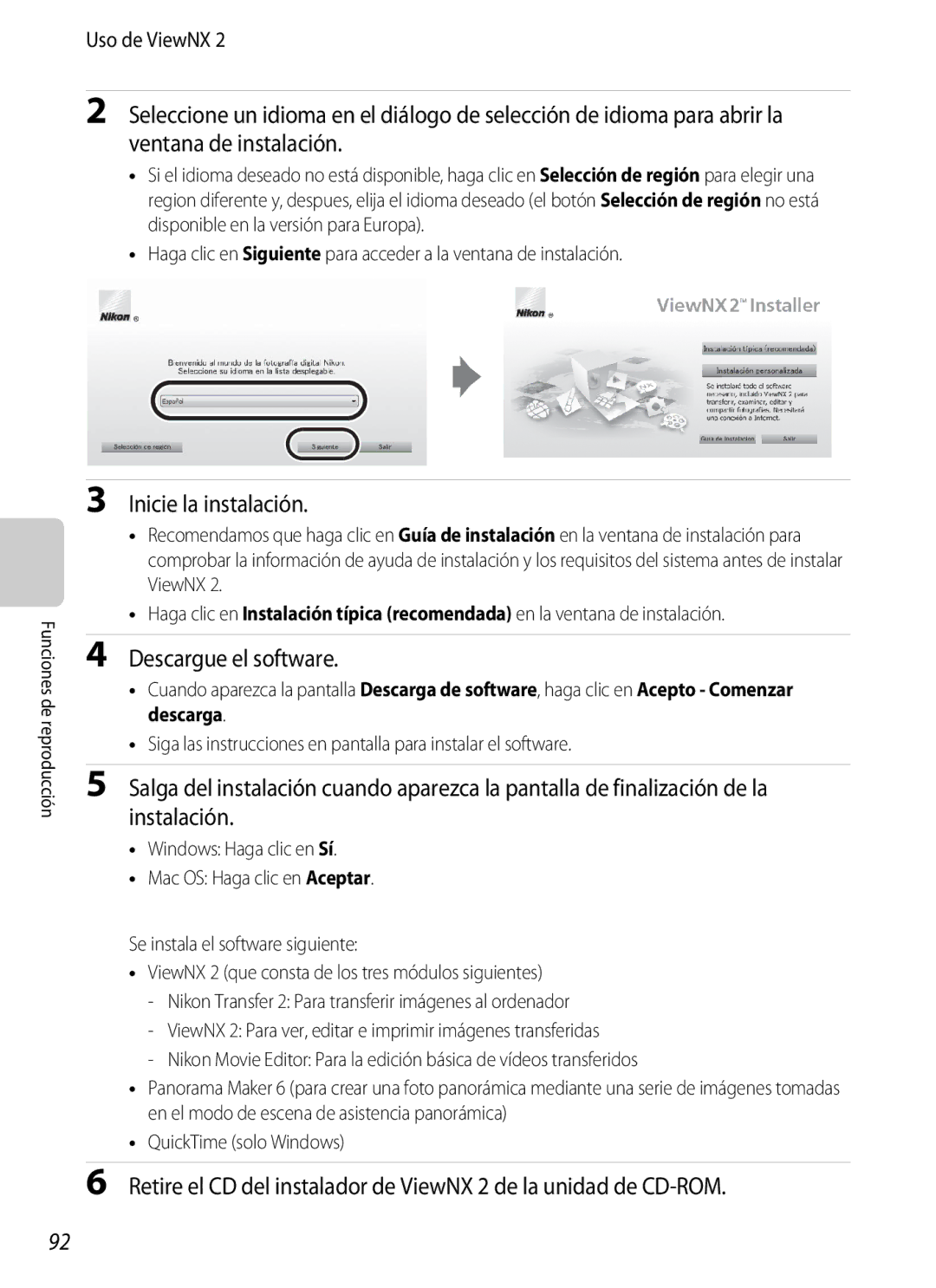 Nikon P510 manual Inicie la instalación, Descargue el software, Uso de ViewNX 