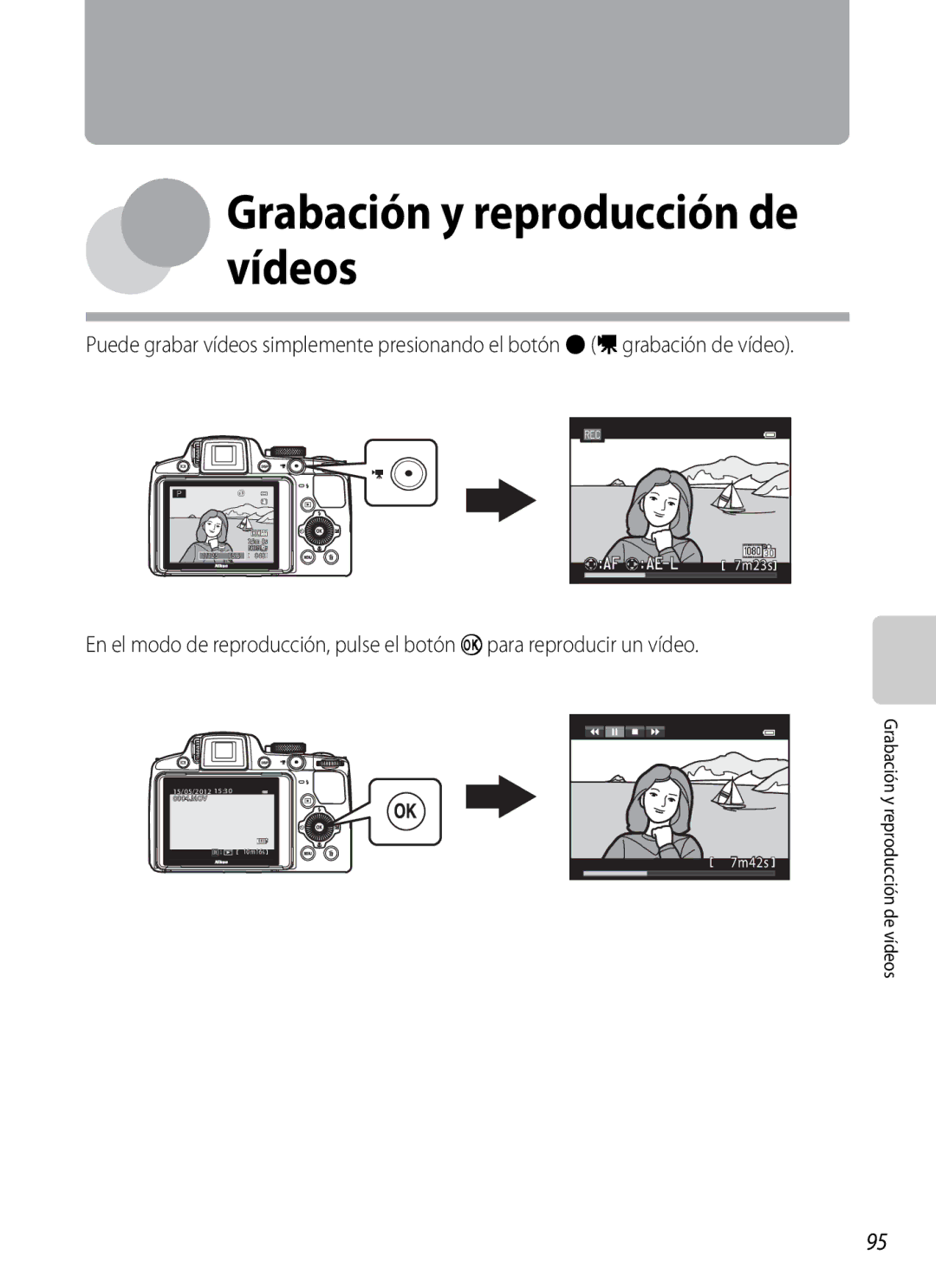 Nikon P510 manual Grabación y reproducción de vídeos 