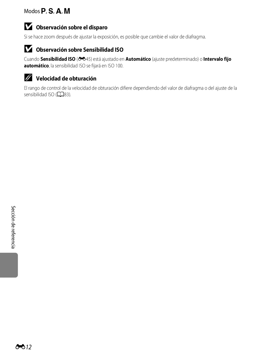 Nikon P510 manual E12, Observación sobre el disparo, Observación sobre Sensibilidad ISO 