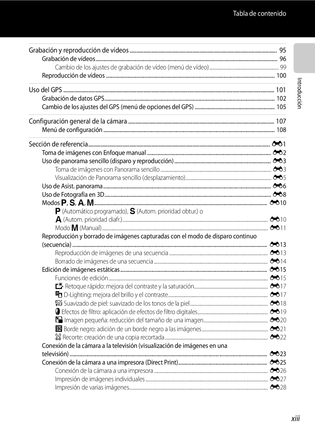 Nikon P510 manual Xiii, 101, 107 