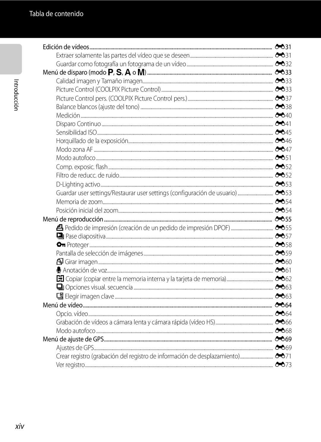 Nikon P510 manual Xiv 