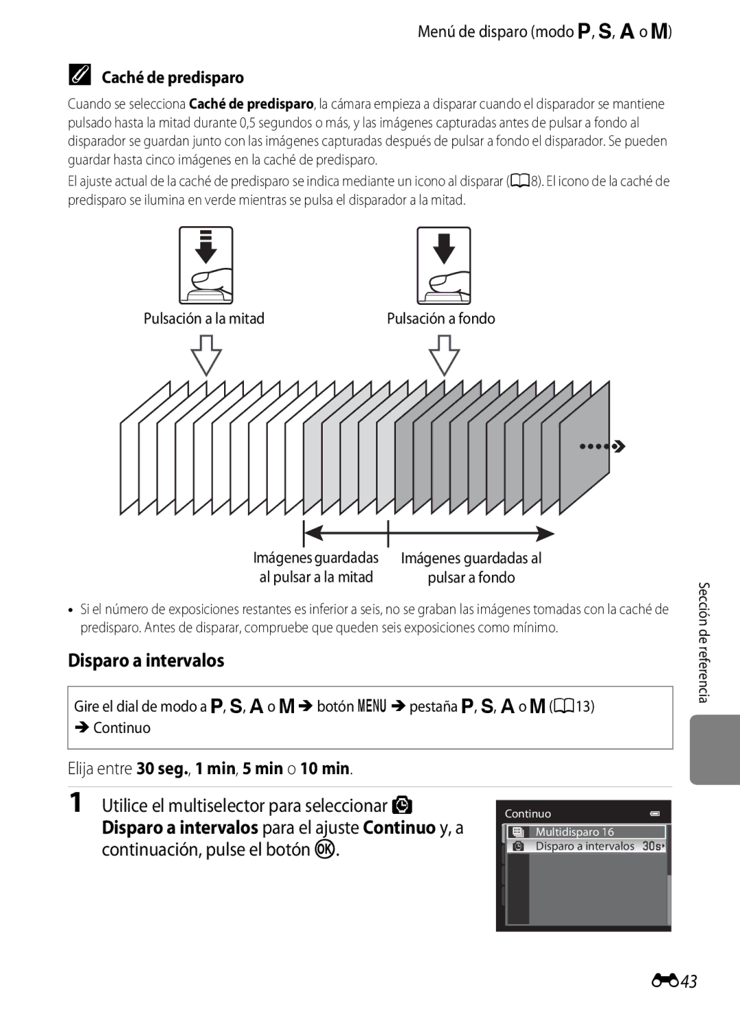 Nikon P510 manual Disparo a intervalos, Utilice el multiselector para seleccionar, Continuación, pulse el botón k, E43 