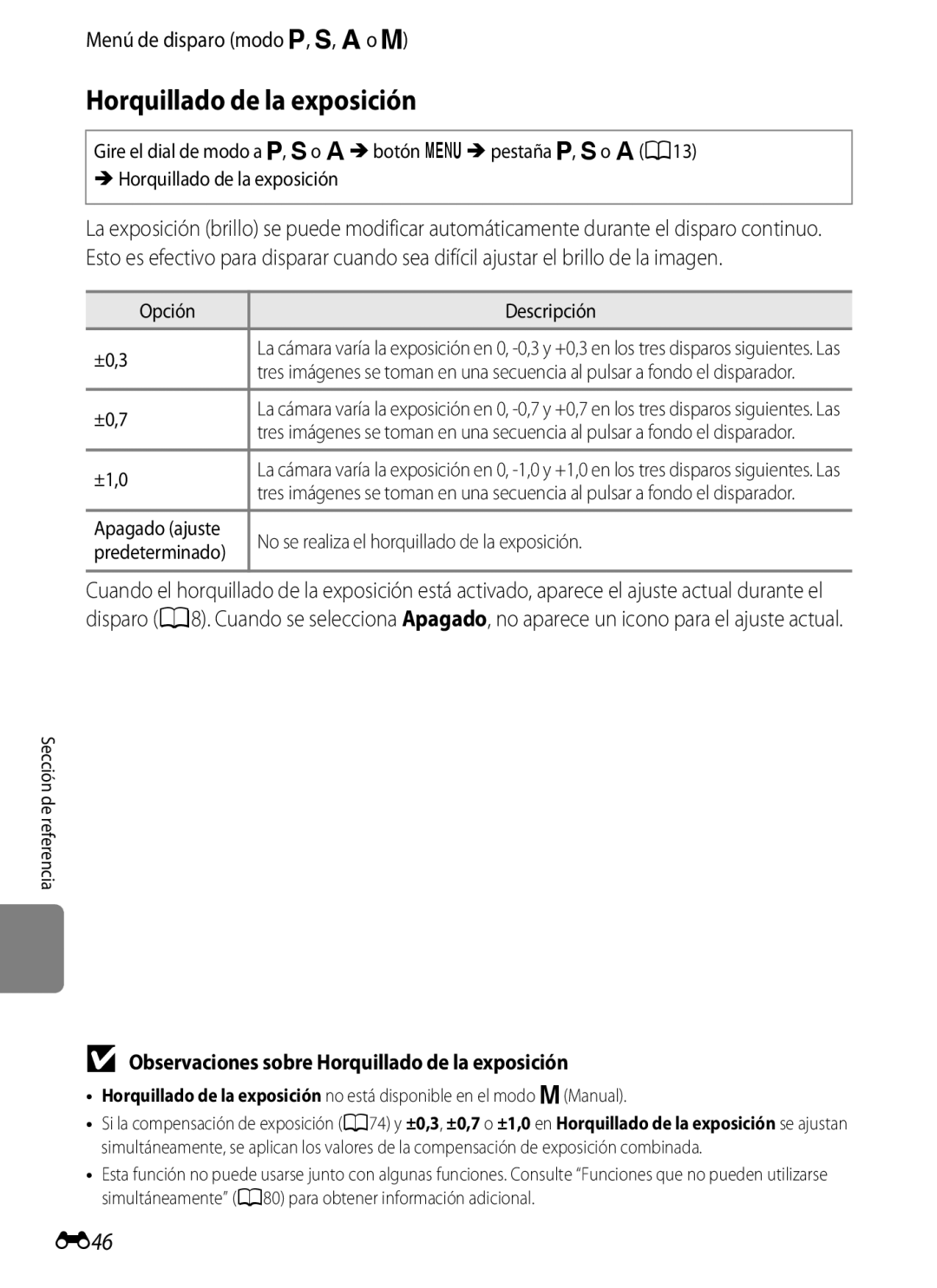 Nikon P510 manual E46, Observaciones sobre Horquillado de la exposición 