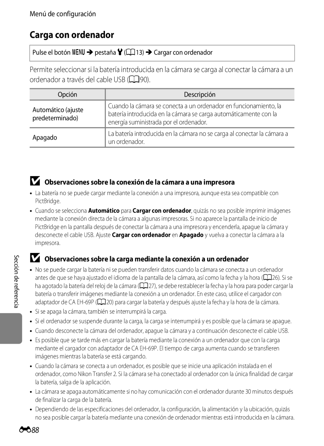 Nikon P510 manual Carga con ordenador, E88 
