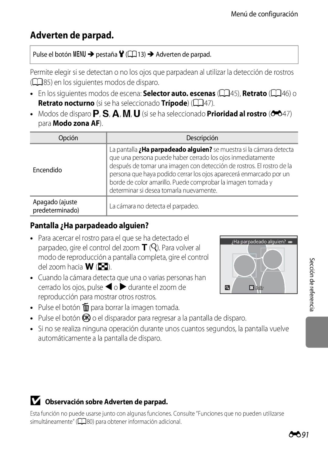 Nikon P510 manual Pantalla ¿Ha parpadeado alguien?, E91, Observación sobre Adverten de parpad 