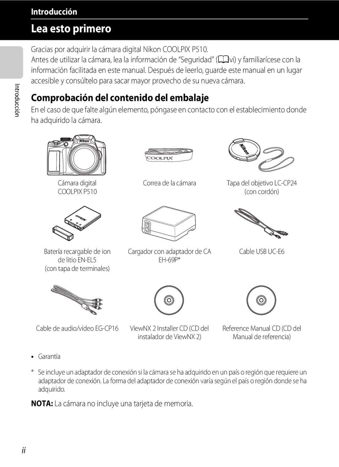 Nikon manual Comprobación del contenido del embalaje, Gracias por adquirir la cámara digital Nikon Coolpix P510 